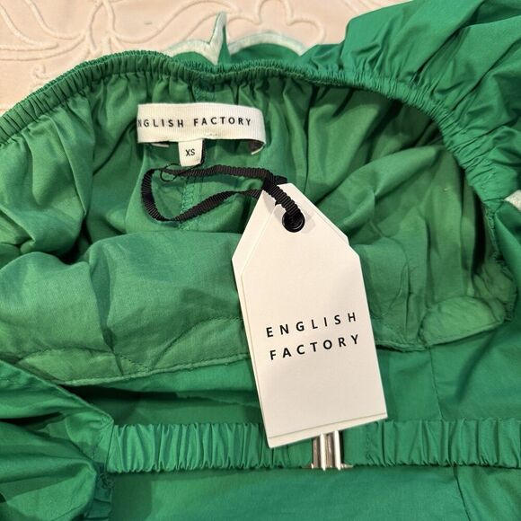 English Factory Scallop Tiered Green Dress Size XS Puff Sleeve Open Back Midi - Picture 9 of 12